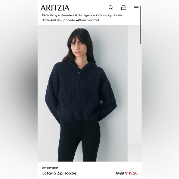 Aritzia Sweaters - Aritzia Cable-Knit Zip Up Hoodie - Octavia